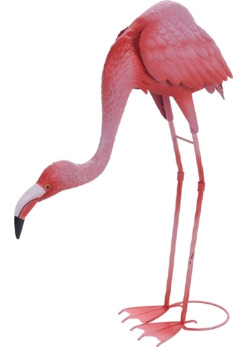 Kovový plameňák s hlavou dolů