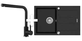 SET Dřez granitový s odkapem DG10C45bc + Baterie dřezová granit BDG4227bc