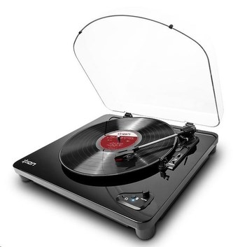 ION Air LP Black Polo-automatický gramofon lze bezdrátově připojit pomocí Bluetooth rozhraní k libovolnému reproduktoru