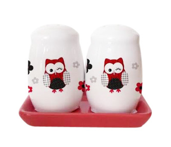 Home Elements solnička a pepřenka porcelán Červená sova