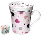 Hrnek porcelán se sítkem a víčkem 300ml  SRDCE