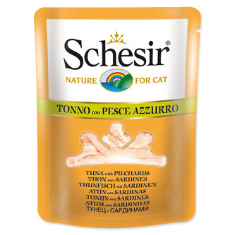 Kapsička SCHESIR Cat tuňák + sardinka ve vývaru