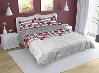 Povlečení bavlna na dvoudeku - keřík na šedé - 1x 240x220, 2ks 70x90 cm (240 cm šířka x 220 cm délka prodloužená)