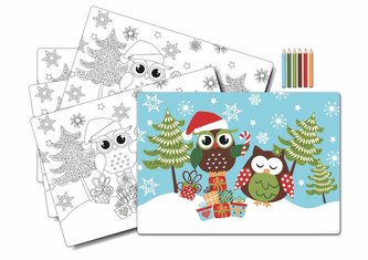 PROSTÍRÁNÍ SOVA, OMALOVÁNKY S PASTELKAMI, 5KS