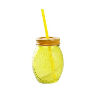 SKLENICE S VÍČKEM A BRČKEM "CITRÓN" MASON 450ML
