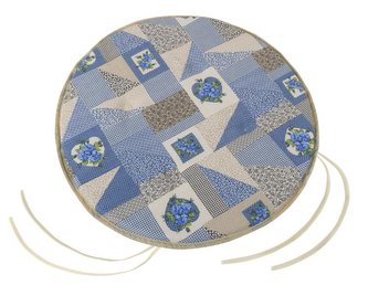 Sedák EMA kulatý hladký - patchwork modrý - průměr 40 cm, výška puru 2 cm