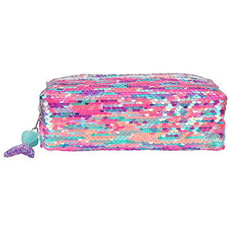 Jednoduchý penál Top Model, Tyrkysovo-oranžovo-růžovo-fialové flitry, 21,5 x 9 x 10 cm