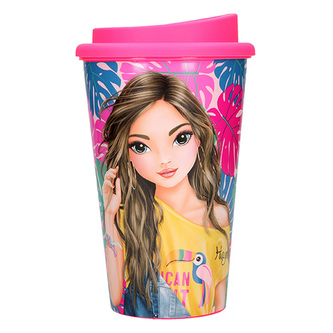 Pohár na pití Top Model, To Go, růžová, barevný listy, 350 ml | DEP4197