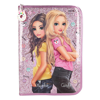 Velký penál s výbavou Top Model, Hayden a Candy, růžový s flitry