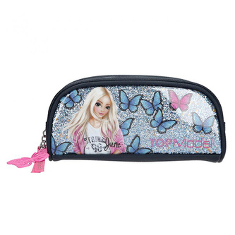 Jednoduchý penál Top Model, Modré flitry, s motýly, June, 0411173_A