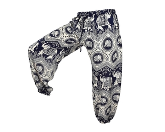 Kalhoty Joga WIN , viskóza, modré, béžoví sloni