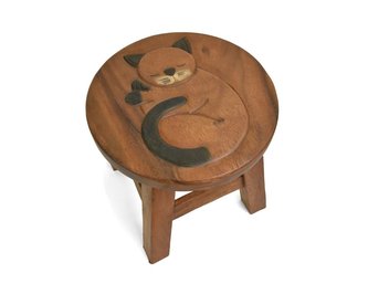 Stolička dřevěná dekor spící kočka