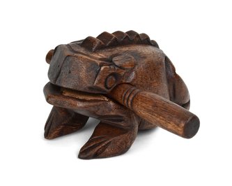 Hrající dřevěná žába žíhaná 14 cm II. jakost