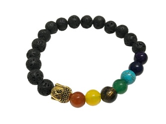 Náramek čakrový, lávový kámen, Buddha Náramek čakrový, lávový kámen, Buddha