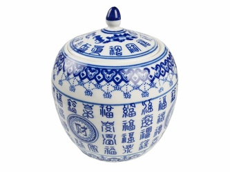 Porcelánová dóza oválná China Kaligrafie 14,5 cm
