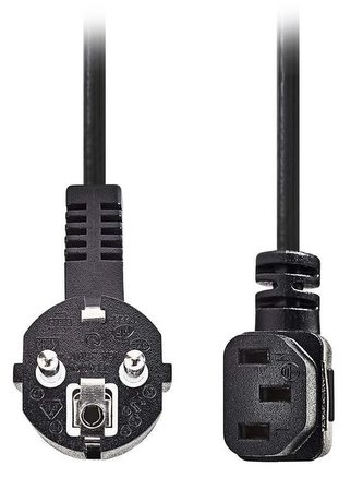 NEDIS napájecí kabel 230V/ přípojný 10A/ úhlový konektor IEC-320-C13/ úhlová zástrčka Schuko/ černý/ 3m