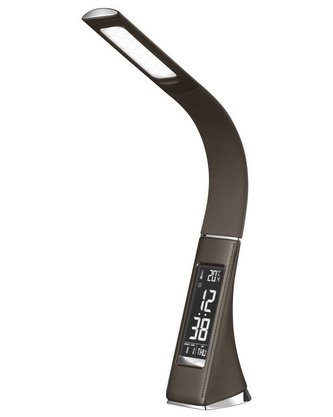 IMMAX LED stolní lampička Leather/ 6,5W/ 300lm/ 5V/1A/ 3 barvy světla/ flexibil. rameno/ možnost vypnutí LCD/ USB/ hnědá