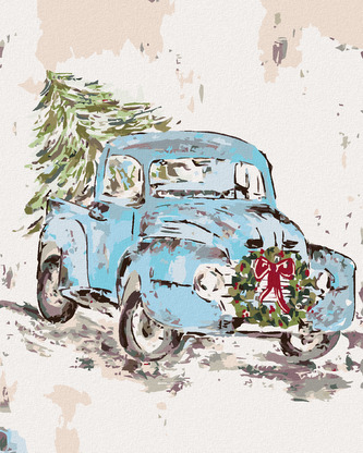 Malování podle čísel - VÁNOČNÍ AUTO (HALEY BUSH) - 80x100 cm, vypnuté plátno na rám