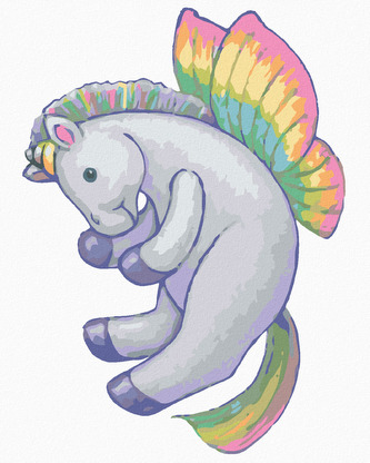 Malování podle čísel - DUHOVÝ PLYŠOVÝ JEDNOROŽEC I (SUE ELLEN BROWN) - 80x100 cm, bez rámu a bez vypnutí plátna