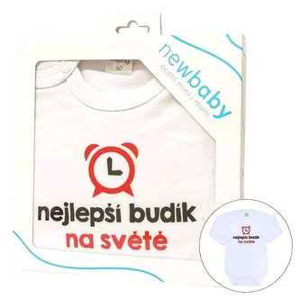 Body s potiskem New Baby nejlepší budík na světě - dárkové balení - velikost 74 (6-9m)