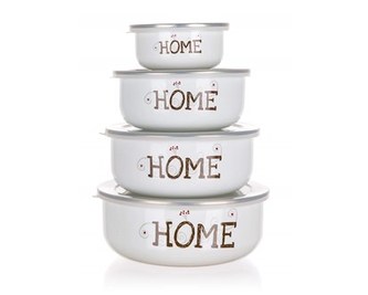 BANQUET Sada smaltovaných misek HOME Coll., 4 misky, 4 pokličky