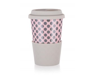 BANQUET Hrnek keramický se silikonovým víčkem GO, 400 ml, růžový