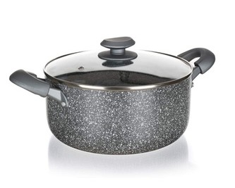 BANQUET Hrnec s nepřilnavým povrchem GRANITE PR 24 x 11 cm, se skleněnou poklicí