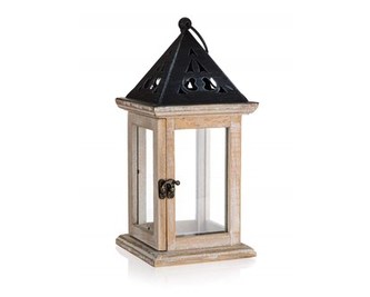 HOME DECOR Lucerna dřevěná s plechovou střechou 13 x 13 x 30 cm