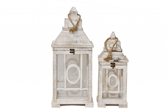 Dřevěná lucerna bílá, sada 2 ks