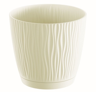 Plastový květináč s miskou Sandy P 14,9 cm krémový