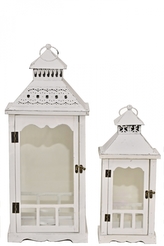 Dřevěná lucerna bílá, sada 2 ks