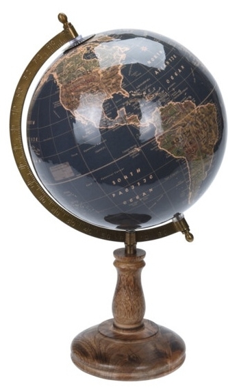 Otočný globus na vysokém podstavci 38x21,5x21,5 cm, olivově-zlatý