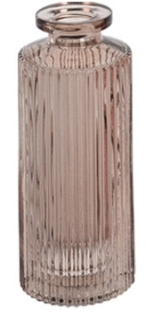 Skleněná váza hnědá s vertikálním proužkem, 13x5,5 cm