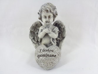 Anděl se srdíčkem, nápis S láskou spomíname, 10,5x7x8 cm