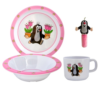 Melaminová sada 3d. Krtek tulipány chrastítko