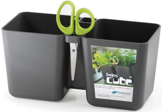 Květináč na bylinky TWINS CUBE + nůžky barva grafit
