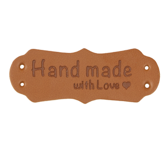 Nášivka Hand Made with love - hnědá - 40x15 mm