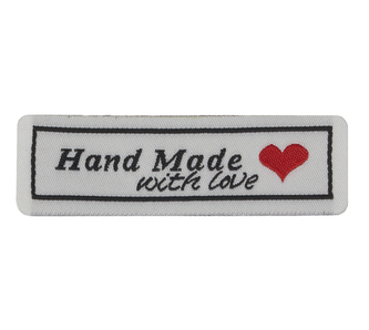 Nášivka Hand Made - bílá s černým nápisem - 59x18 mm