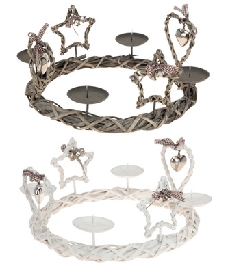 Adventní svícen věnec - srdce a hvězdy - tmavá