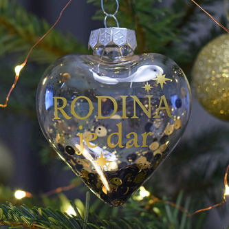 Zlatá baňka - srdce "Rodina je dar."