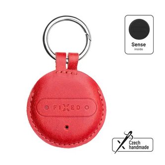 Lokátor FIXED Smart tracker Sense s červeným koženým pouzdrem a karabinou