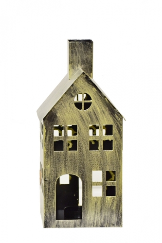 Kovový domeček na čajovou svíčku, champagne, 28x14x12,5 cm