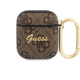 Guess 4G Script PC/PU pouzdro pro Airpods 1/2 hnědé