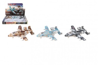 Letadlo bojové kov/plast 15cm na zpětné natažení na baterie se zvukem, světlem 3 barvy 6ks v boxu
