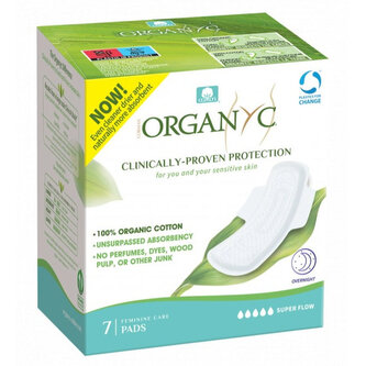 Organyc Vložky extra silné prodloužené s křidélky BIO 7 ks Organyc Vložky extra silné prodloužené s křidélky BIO 7 ks