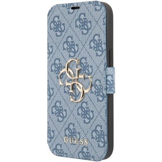 Guess PU 4G Metal Logo Book Case iPhone 13 Mini modrý