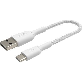Belkin BOOST Charge Braided USB-C/USB-A odolný kabel, 15cm, bílý