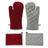 HOME ELEMENTS Chňapka s magnetem a podložka, červená + béžová z recyklované bavlny