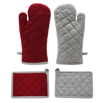 HOME ELEMENTS Chňapka s magnetem a podložka, červená + béžová z recyklované bavlny