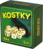 Hrací kostky bílé 6 ks, kelímek v krabičce